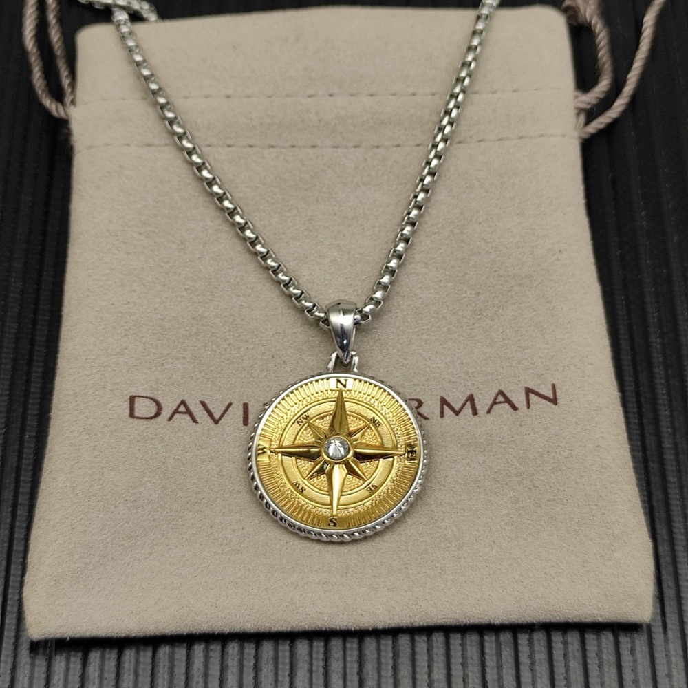 David Yurman Two-Tone Gold and Silver Compass Pendant Necklace